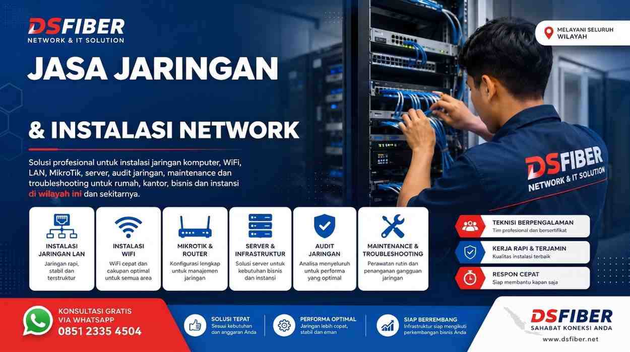 Jasa jaringan Depok DSFIBER untuk instalasi jaringan kantor dan bisnis